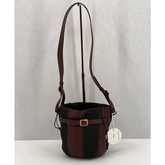 STAUD Handbag Womens Brown Cabana Raffia and Leather Shoulder Bucket Bag NWT - Picture 6 of 13